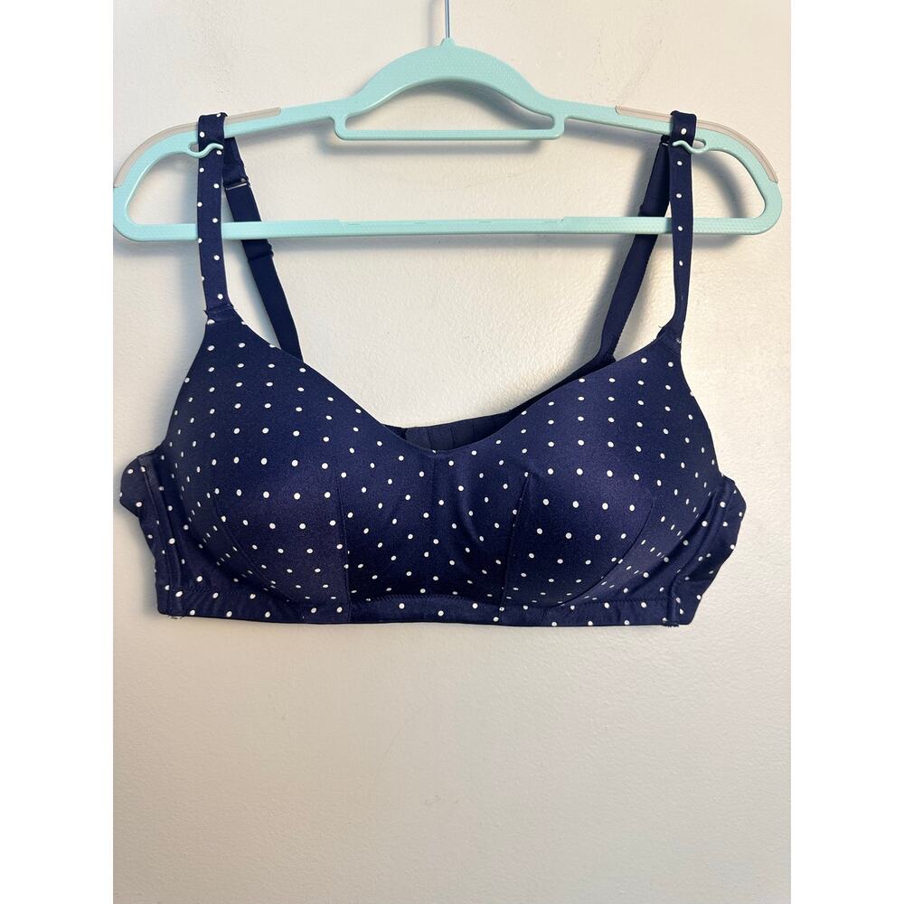 Cacique Lane Bryant 42B Bra Cotton Lightly Lined No-Wire Full Coverage Navy Dot